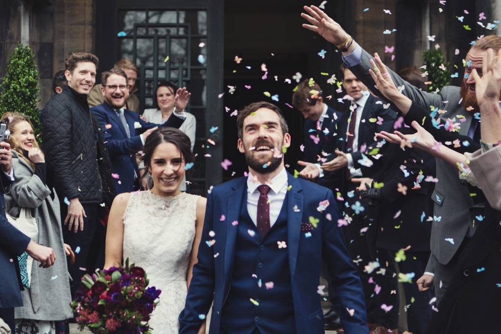 Creative confetti wedding portrait London 
