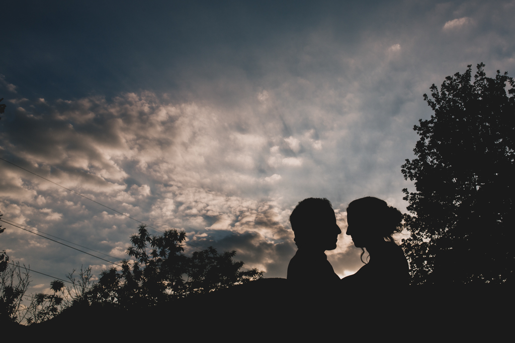 Bride and Groom at sunset creative wedding photography