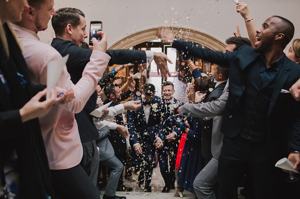 Confetti on steps of a Battersea Arts Centre Wedding by Lisa Jane Photography
