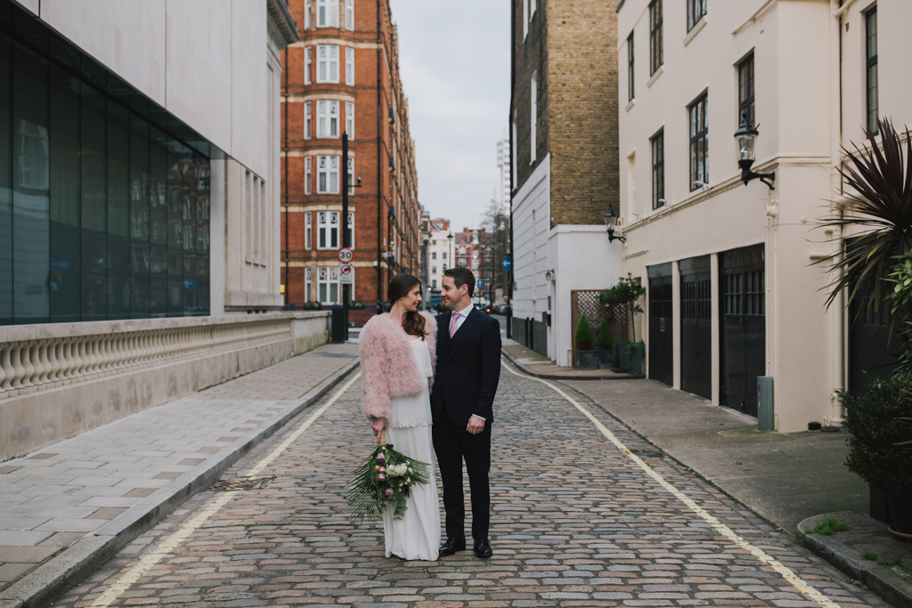 Bride and Groomon their wedding day at Marylebone Town Hall