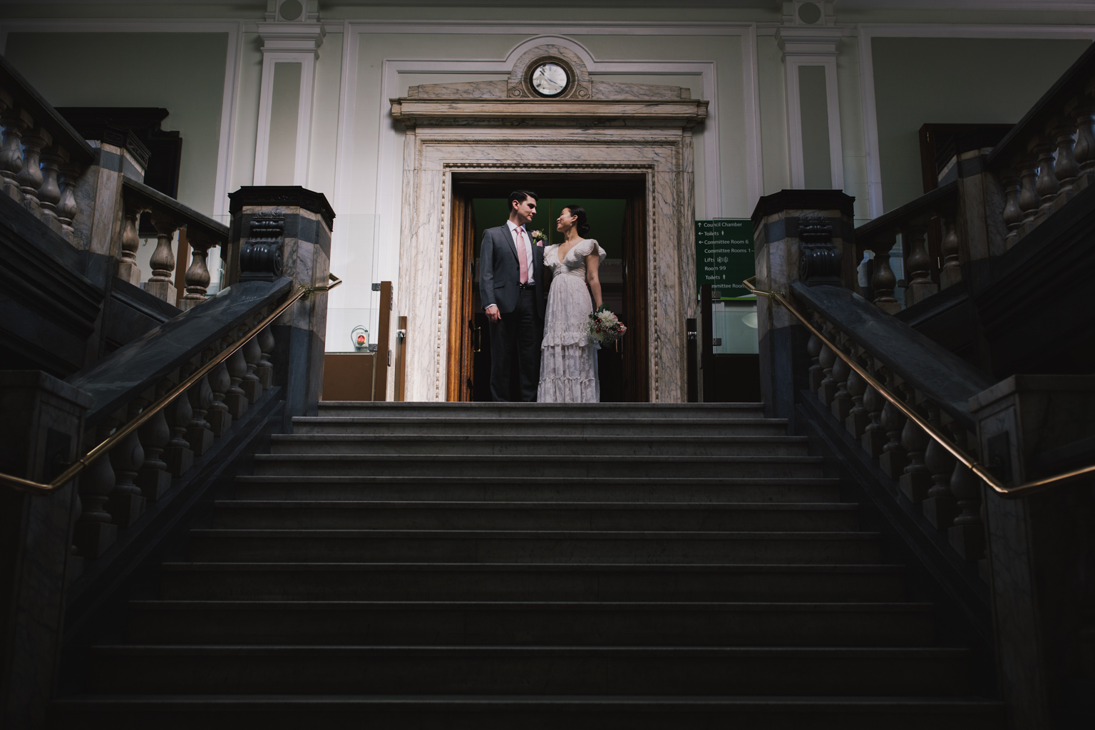 Bride and Groom inside Islington Town Hall 