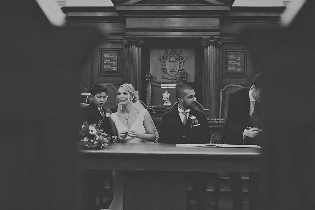 Creative wedding photography Islington Town Hall wedding ceremony London
