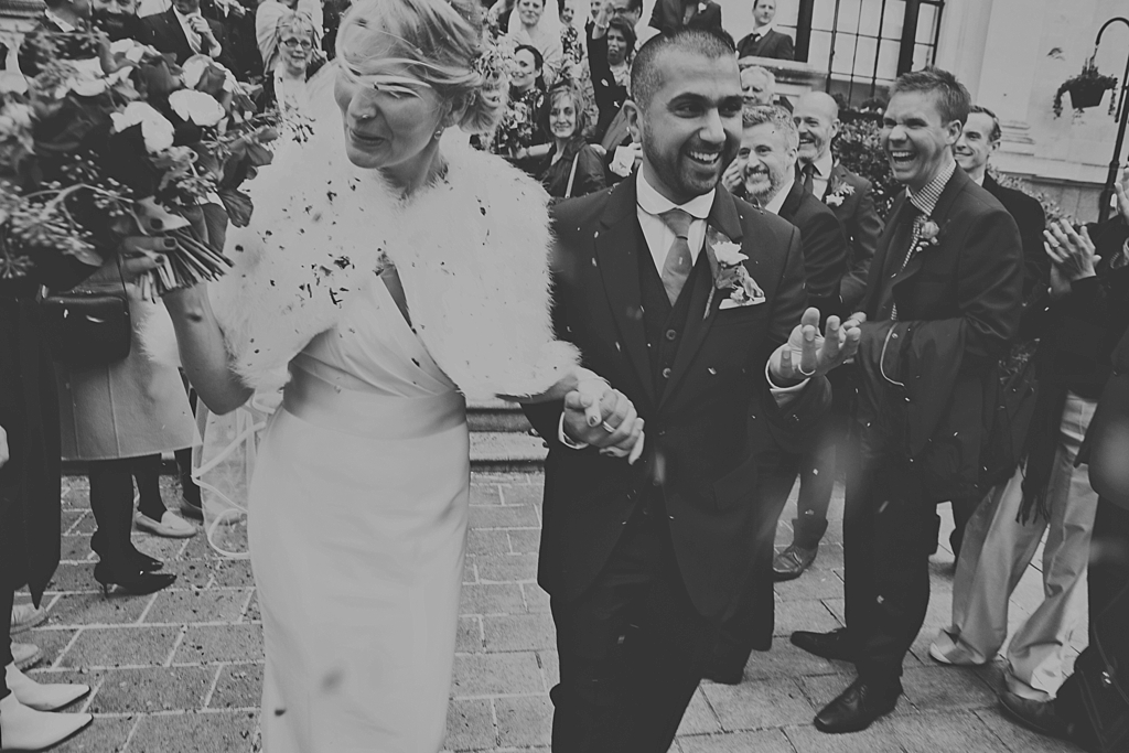 Creative confetti wedding portrait Islington Town Hall London