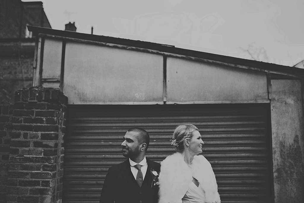 Urban winter wedding portrait London