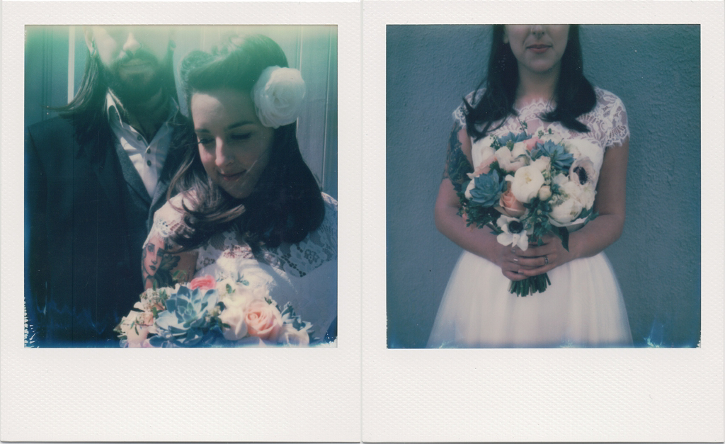 Alternative polaroid wedding photography with bridal bouquet Brighton Pavilion Wedding