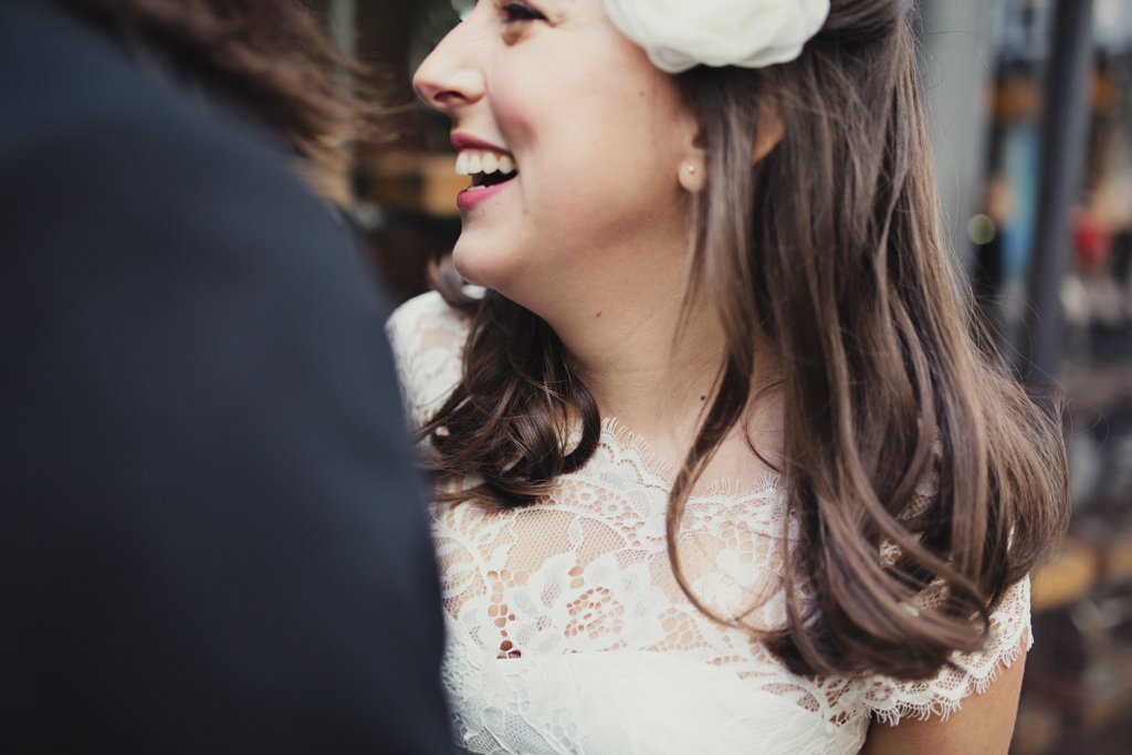 Honest wedding photography smiling alternative bride Brighton Pavilion