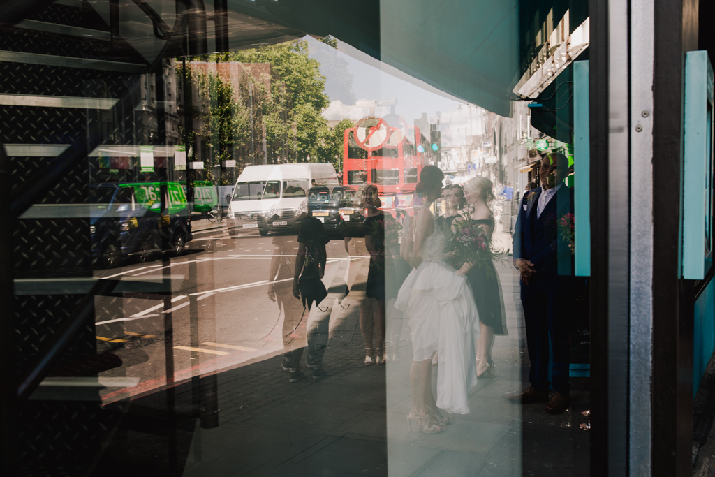Bride on her way to Shoreditch Studio Wedding | Lisa Jane Photography | Modern London Wedding Photography