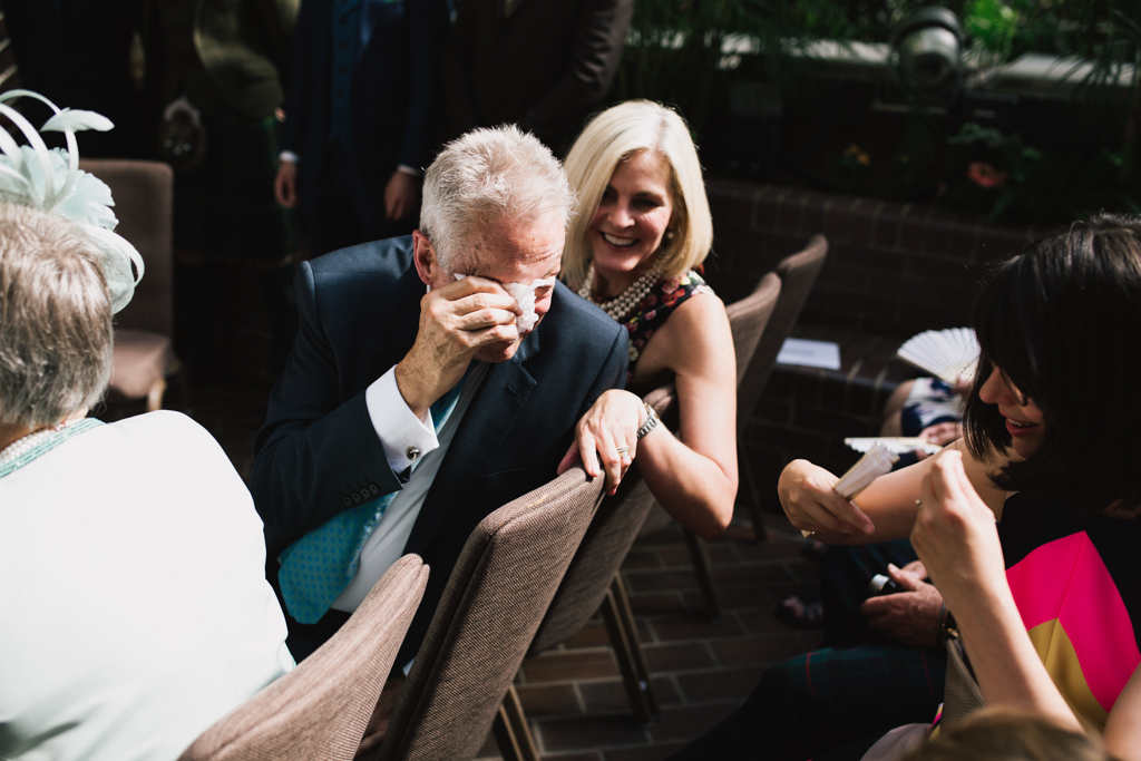 Father of the bride crying during a Barbican Wedding | Lisa Jane Photography | Modern London Wedding Photography