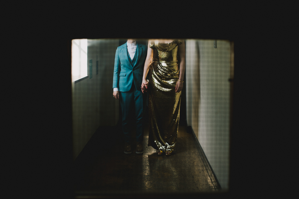 Bride in a bespoke gold sequin dress | Creative London Wedding Photography