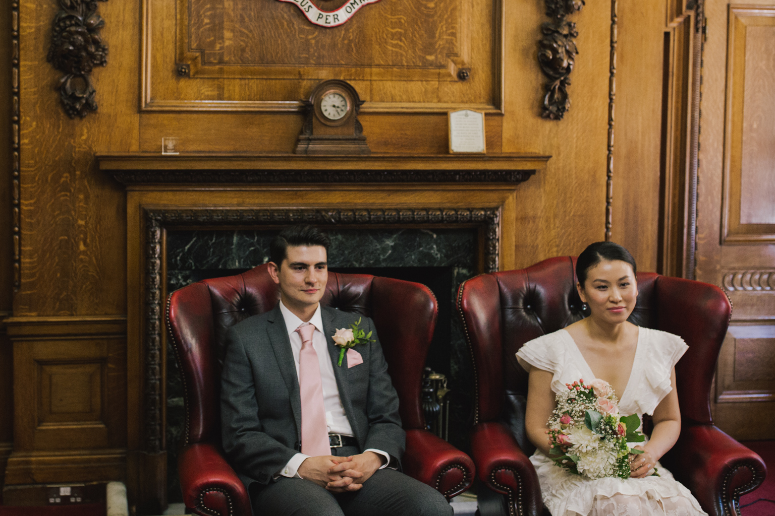 Bride and Groom in Mayors Parlor at Islington Town Hall Elopement ceremony