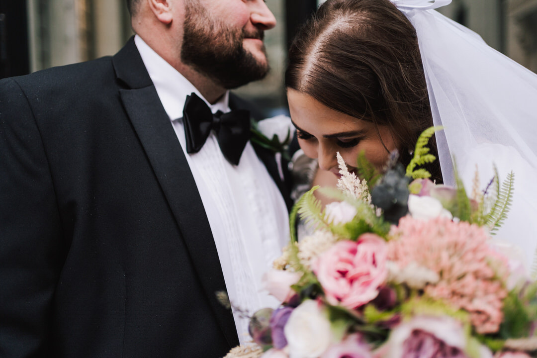 Bride and groom portraits at Marylebone Town Hall Elopement